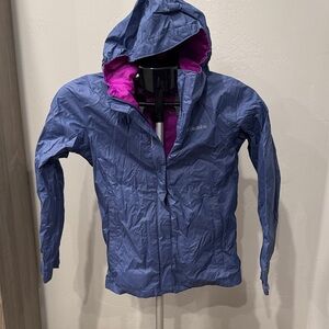 Columbia Kids Medium EUC Blue and Pink Hooded Rain Jacket